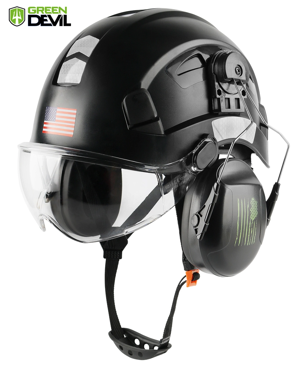 Industrial Hard Hat Safety Helmet with Visor and Ear Protection Adjustable Lightweight Vented ABS Work Helmet