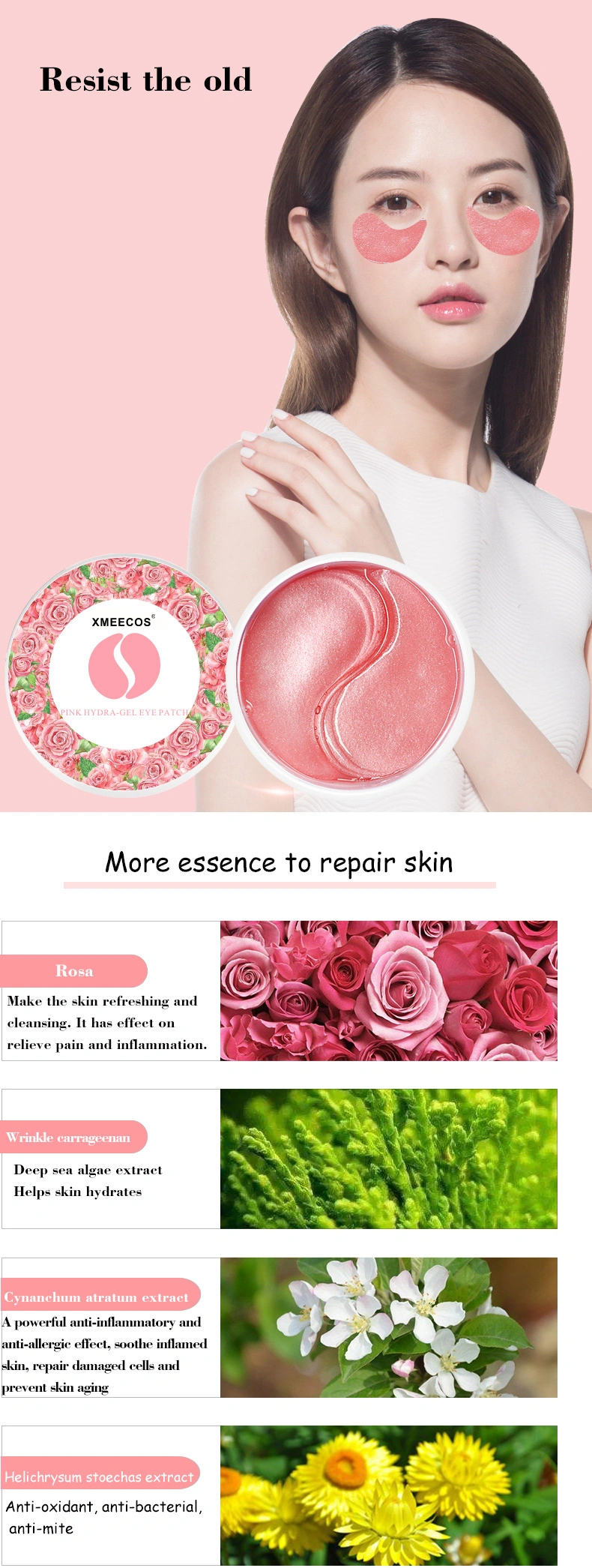 Popular Product Pink Rose Extract Eye Patch Mask Non-Toxic Collagen Eye Gel Under Eye Gel Patch