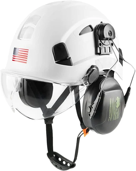 Casque de sécurité industriel avec visière et protection des oreilles Casque de travail ABS ventilé léger et réglable